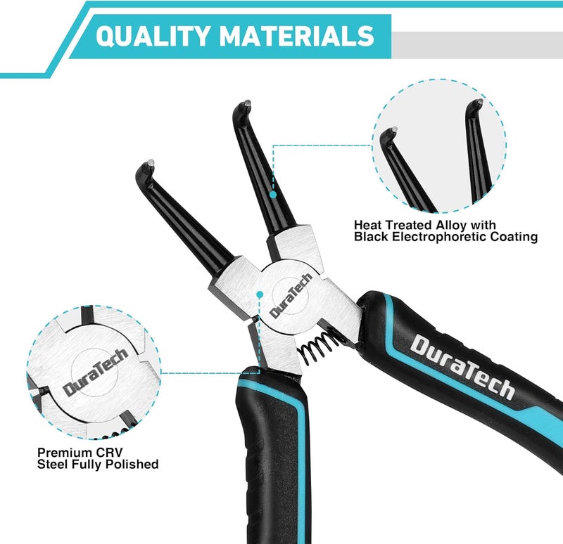 DURATECH 4 PCS Snap Ring Pliers Set, 7 Inch Heavy Duty Internal & External Circlip Pliers Kit with Straight/Bent Jaw, Premium CRV Steel, Precision Spring Loaded C Clip Pliers with Storage Pouch - Image 3